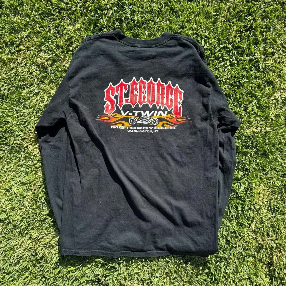 St. George V-Twin Motorcycles Flame Long Sleeve Graphic T-Shirt